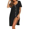 imageEkouaer Womens Nightgown Button Down Nightshirt Short Sleeve Sleepshirt Soft V Neck Sleepwear Pajama DressBlack