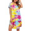 imageEkouaer Womens Nightgown Soft Sleepwear Pleated Sleepshirt Sleep Dress Short Sleeve Nightdress S3XLTie Dye