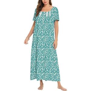imageEkouaer Cotton Nightgowns for Women Short Sleeve Sleepshirt Ladies Victorain Sleepwear Gown Soft Loungewear with PocketsWhite Floral