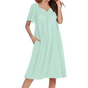 imageEkouaer Nightgowns for Women Short Sleeve Night Gown with Pockets Ladies Night Dress Pleated Sleep Shirts Soft SleepwearLight Green