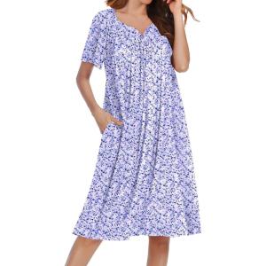 imageEkouaer Nightgowns for Women Short Sleeve Night Gown with Pockets Ladies Night Dress Pleated Sleep Shirts Soft SleepwearPurple Floral