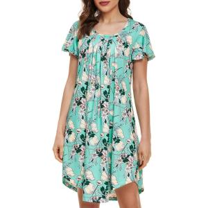 imageEkouaer Womens Nightgown Soft Sleepwear Pleated Sleepshirt Sleep Dress Short Sleeve Nightdress S3XLBlue Flower