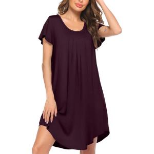 imageEkouaer Womens Nightgown Soft Sleepwear Pleated Sleepshirt Sleep Dress Short Sleeve Nightdress S3XLCherry Red