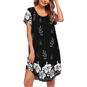 imageEkouaer Womens Nightgown Soft Sleepwear Pleated Sleepshirt Sleep Dress Short Sleeve Nightdress S3XLFloral Black