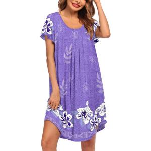 imageEkouaer Womens Nightgown Soft Sleepwear Pleated Sleepshirt Sleep Dress Short Sleeve Nightdress S3XLFloral Lilac