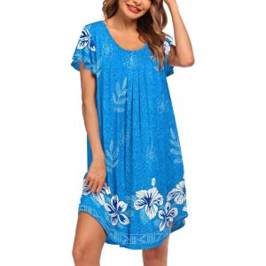 imageEkouaer Womens Nightgown Soft Sleepwear Pleated Sleepshirt Sleep Dress Short Sleeve Nightdress S3XLFloral Sky Blue