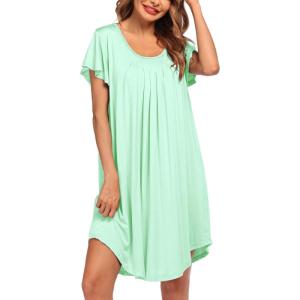 imageEkouaer Womens Nightgown Soft Sleepwear Pleated Sleepshirt Sleep Dress Short Sleeve Nightdress S3XLIce Green
