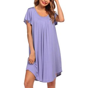 imageEkouaer Womens Nightgown Soft Sleepwear Pleated Sleepshirt Sleep Dress Short Sleeve Nightdress S3XLLilac