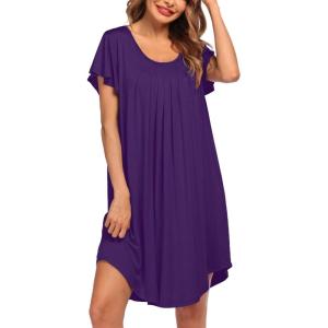 imageEkouaer Womens Nightgown Soft Sleepwear Pleated Sleepshirt Sleep Dress Short Sleeve Nightdress S3XLPurple