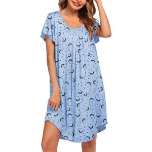 imageEkouaer Womens Nightgown Soft Sleepwear Pleated Sleepshirt Sleep Dress Short Sleeve Nightdress S3XLStar Moon