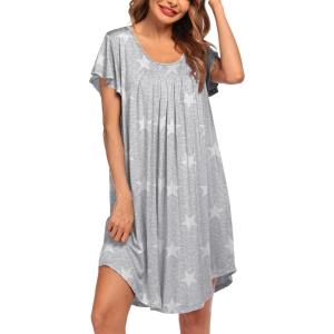 imageEkouaer Womens Nightgown Soft Sleepwear Pleated Sleepshirt Sleep Dress Short Sleeve Nightdress S3XLStar Print