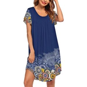 imageEkouaer Womens Nightgown Soft Sleepwear Pleated Sleepshirt Sleep Dress Short Sleeve Nightdress S3XLSunflower Print