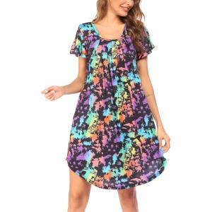imageEkouaer Womens Nightgown Soft Sleepwear Pleated Sleepshirt Sleep Dress Short Sleeve Nightdress S3XLTie Dye Colorful