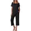 imageEkouaer 2 Pack Womens Pajamas Short Sleeve Sleepwear Tops and Capri Pants Pjs Print Pajama SetsBlue Flowers  Black