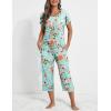 imageEkouaer 2 Pack Womens Pajamas Short Sleeve Sleepwear Tops and Capri Pants Pjs Print Pajama SetsBlue Flowers  Black Flowers