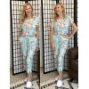 imageEkouaer 2 Pack Womens Pajamas Short Sleeve Sleepwear Tops and Capri Pants Pjs Print Pajama SetsBlue Flowers  Black Flowers