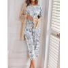imageEkouaer 2 Pack Womens Pajamas Short Sleeve Sleepwear Tops and Capri Pants Pjs Print Pajama SetsBlue Flowers  Navy Blue
