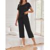 imageEkouaer 2 Pack Womens Pajamas Short Sleeve Sleepwear Tops and Capri Pants Pjs Print Pajama SetsBrown Flowers  Black