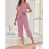 imageEkouaer 2 Pack Womens Pajamas Short Sleeve Sleepwear Tops and Capri Pants Pjs Print Pajama SetsHeart Leopardblue Flowers