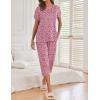 imageEkouaer 2 Pack Womens Pajamas Short Sleeve Sleepwear Tops and Capri Pants Pjs Print Pajama SetsHeart Leopardblue Flowers