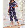 imageEkouaer 2 Pack Womens Pajamas Short Sleeve Sleepwear Tops and Capri Pants Pjs Print Pajama SetsNavy Blue Flowers  Moon