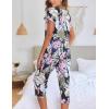 imageEkouaer 2 Pack Womens Pajamas Short Sleeve Sleepwear Tops and Capri Pants Pjs Print Pajama SetsNavy Blue Flowers  Moon