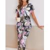 imageEkouaer 2 Pack Womens Pajamas Short Sleeve Sleepwear Tops and Capri Pants Pjs Print Pajama SetsNavy Blue Flowers  Moon
