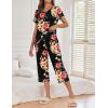 imageEkouaer 2 Pack Womens Pajamas Short Sleeve Sleepwear Tops and Capri Pants Pjs Print Pajama SetsRed Flowers  Black