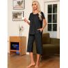 imageEkouaer Pajama Set for Women 2 Piece Capri Pants Short Sleeve Top Sleepwear Soft Pjs Loungewear with Pockets S3XLBlack