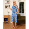 imageEkouaer Pajama Set for Women 2 Piece Capri Pants Short Sleeve Top Sleepwear Soft Pjs Loungewear with Pockets S3XLBlue Cashew