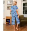 imageEkouaer Pajama Set for Women 2 Piece Capri Pants Short Sleeve Top Sleepwear Soft Pjs Loungewear with Pockets S3XLBlue Cashew