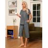 imageEkouaer Pajama Set for Women 2 Piece Capri Pants Short Sleeve Top Sleepwear Soft Pjs Loungewear with Pockets S3XLDark Gray