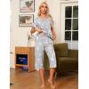 imageEkouaer Pajama Set for Women 2 Piece Capri Pants Short Sleeve Top Sleepwear Soft Pjs Loungewear with Pockets S3XLGray Star