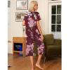 imageEkouaer Pajama Set for Women 2 Piece Capri Pants Short Sleeve Top Sleepwear Soft Pjs Loungewear with Pockets S3XLRed Flowers
