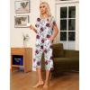 imageEkouaer Pajama Set for Women 2 Piece Capri Pants Short Sleeve Top Sleepwear Soft Pjs Loungewear with Pockets S3XLWine Red Flower