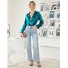imageEkouaer Women Satin Pajamas Set Classic Button Down Long Pjs SetBlue Green