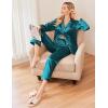 imageEkouaer Women Satin Pajamas Set Classic Button Down Long Pjs SetBlue Green