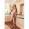 imageEkouaer Women Satin Pajamas Set Classic Button Down Long Pjs SetBrown