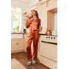 imageEkouaer Women Satin Pajamas Set Classic Button Down Long Pjs SetCaramel