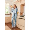 imageEkouaer Women Satin Pajamas Set Classic Button Down Long Pjs SetClear Blue