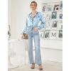 imageEkouaer Women Satin Pajamas Set Classic Button Down Long Pjs SetClear Blue