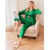 imageEkouaer Women Satin Pajamas Set Classic Button Down Long Pjs SetGreen