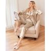 imageEkouaer Women Satin Pajamas Set Classic Button Down Long Pjs SetKhaki
