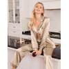 imageEkouaer Women Satin Pajamas Set Classic Button Down Long Pjs SetKhaki