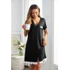 imageEkouaer Women Striped Nightgowns Button Down Sleepshirts Short Sleeves Nightshirts01 Black