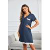 imageEkouaer Women Striped Nightgowns Button Down Sleepshirts Short Sleeves NightshirtsDark Blue