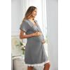 imageEkouaer Women Striped Nightgowns Button Down Sleepshirts Short Sleeves NightshirtsGrey