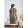 imageEkouaer Women Striped Nightgowns Button Down Sleepshirts Short Sleeves NightshirtsKhaki Striped
