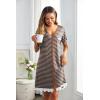 imageEkouaer Women Striped Nightgowns Button Down Sleepshirts Short Sleeves NightshirtsKhaki Striped