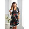 imageEkouaer Women Striped Nightgowns Button Down Sleepshirts Short Sleeves NightshirtsPat19 Black Flower